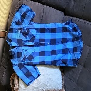 Blue plaid button up top